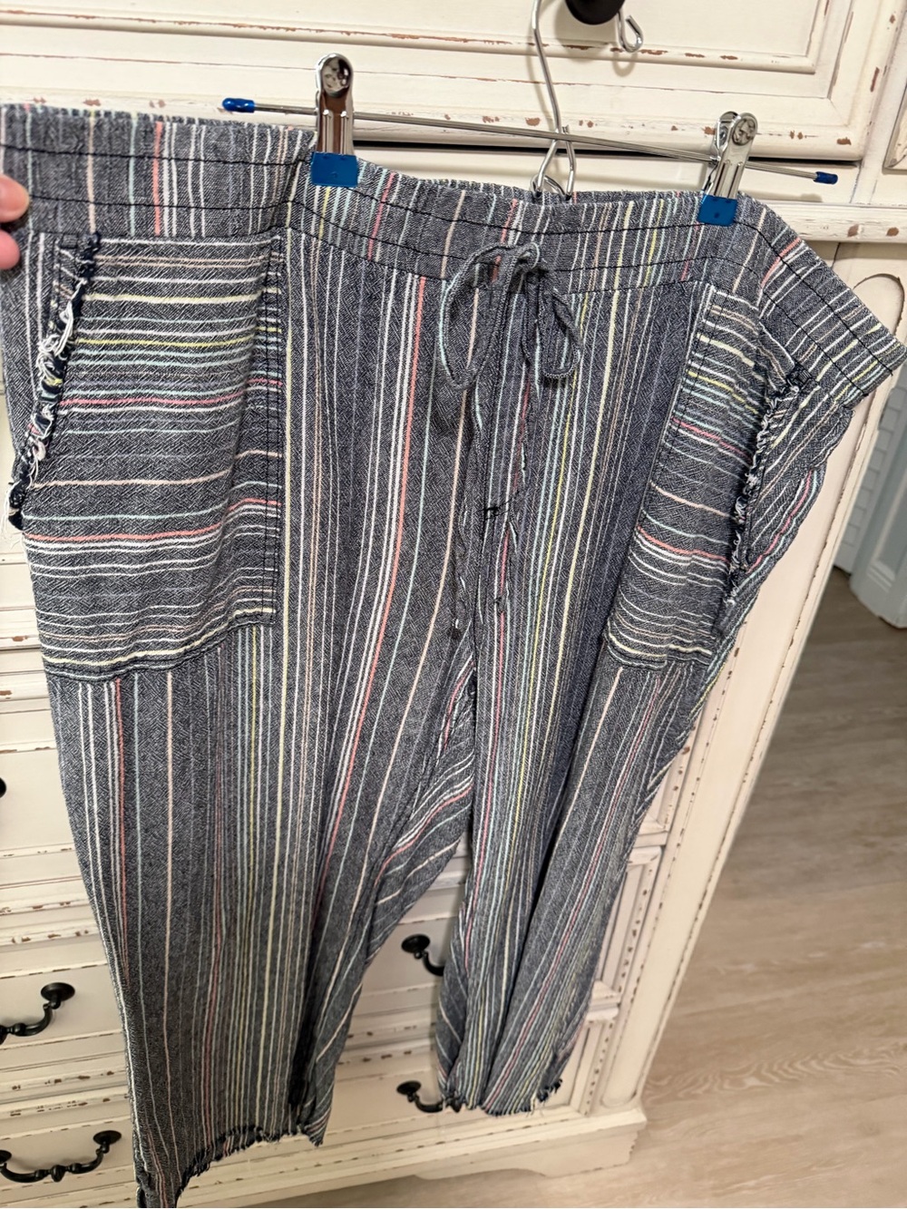 Westbound Gray Striped Drawstring Wide-Leg Pants- Runs big
